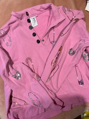 QUEEN OF SPARKLES Pink Sequin Safety Pin Hoodie